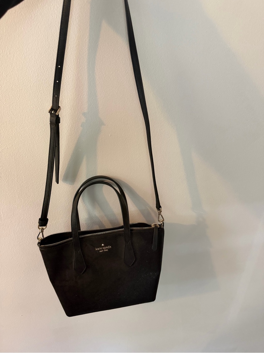 kate spade black leather satchel with detachable strap